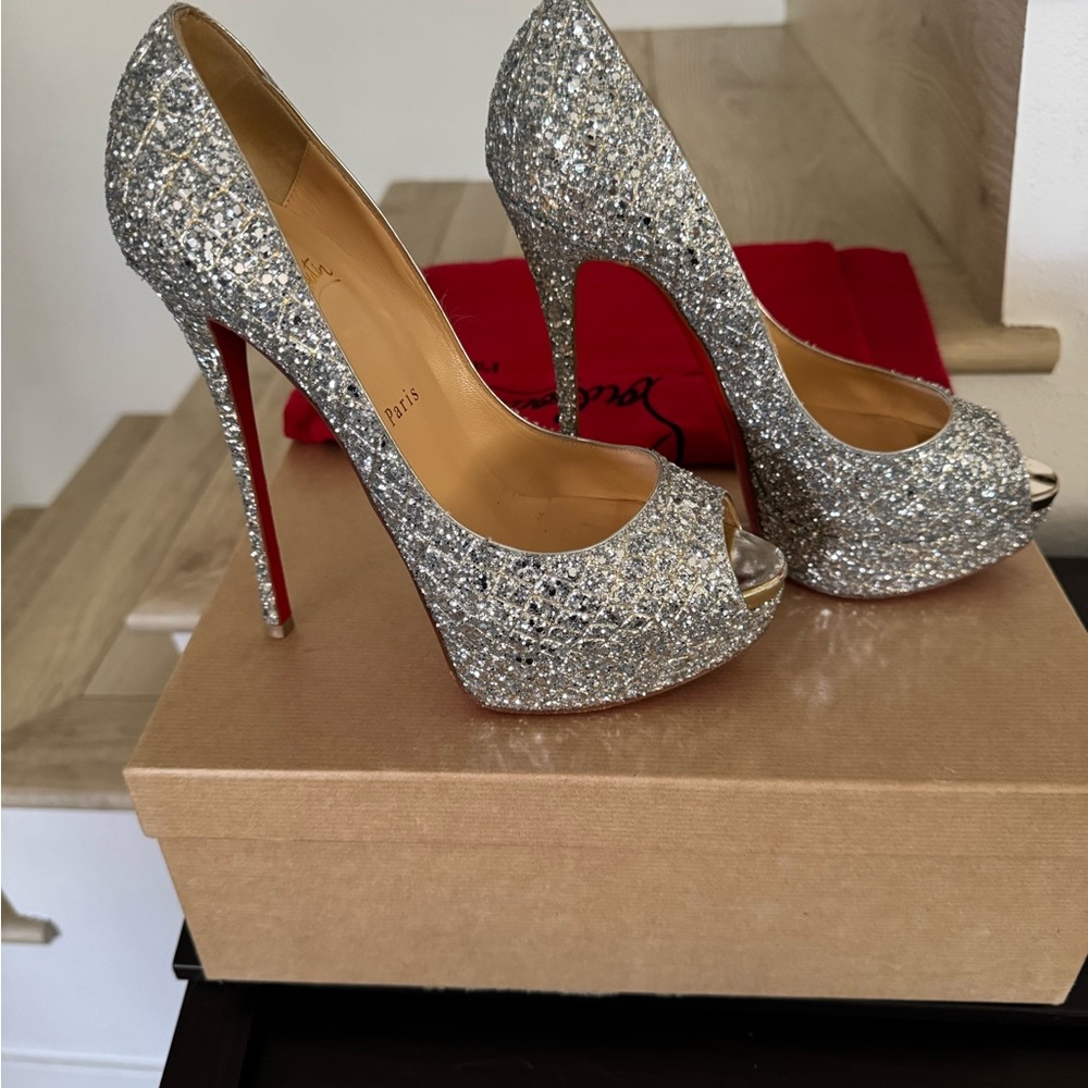 Christian Louboutin Fetish Peep 150 Aliglitter Specchio Heels – Size 40